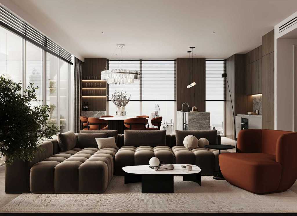 Contemporary Living Room 3D Render Example