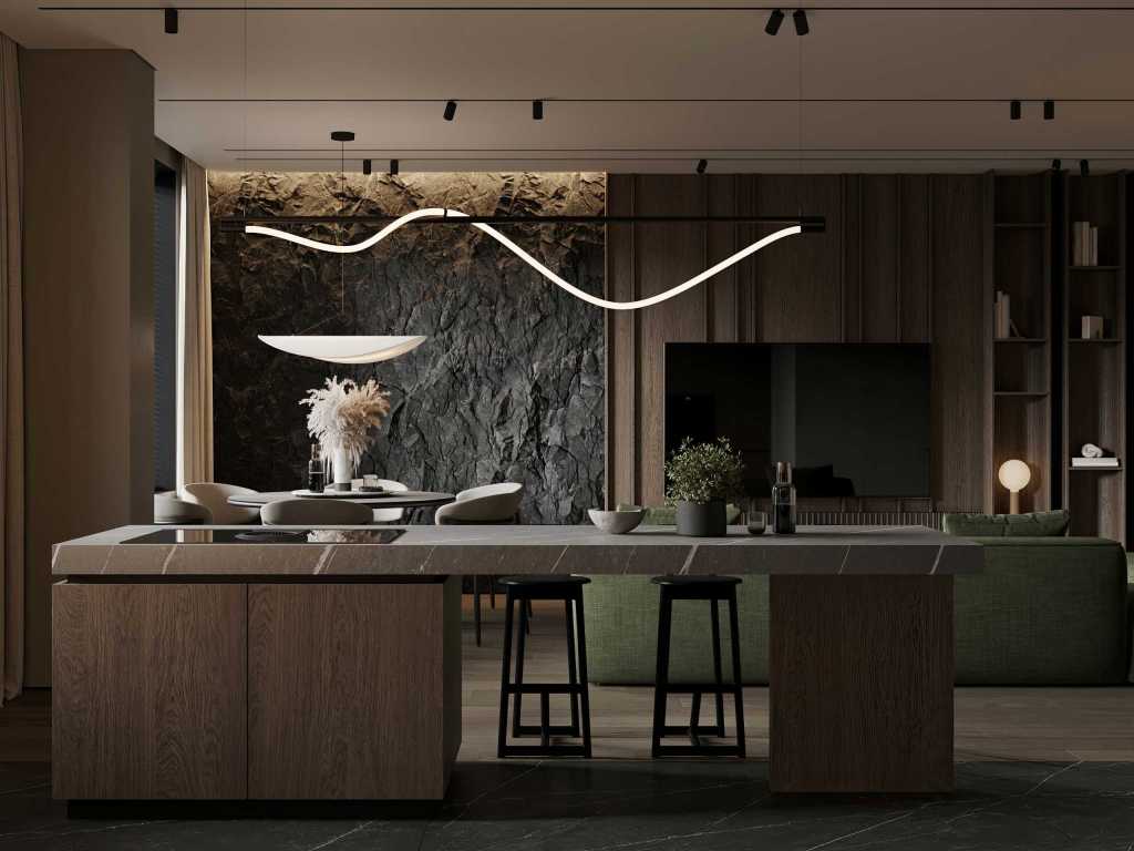 Open plan Kitchen 3D Render Example